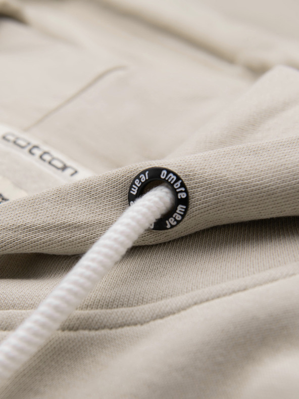 Ombre Clothing Muška pamučna majica BASIC s kapuljačom - svijetlo bež V1 OM-SSBZ-0272 Ombre Clothing