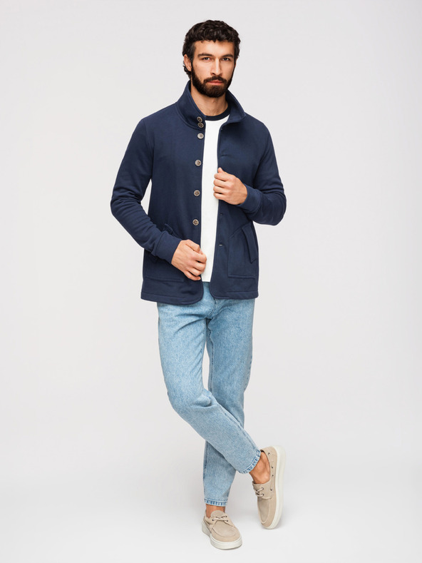 Ombre Clothing Muška pletena majica sa stojačem - tamno plava V4 B1716 Ombre Clothing