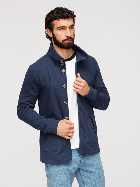 Ombre Clothing Muška pletena majica sa stojačem - tamno plava V4 B1716 Ombre Clothing