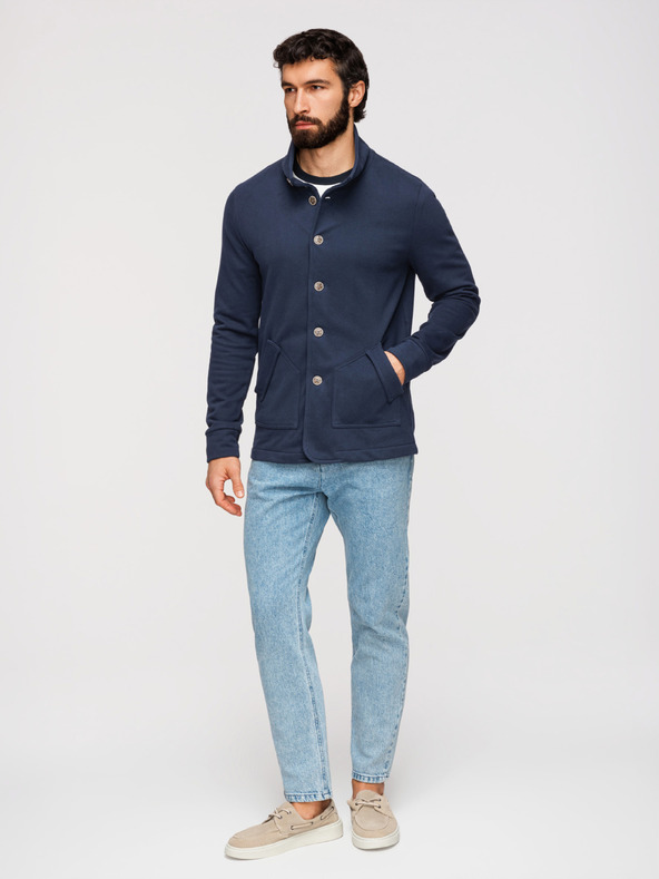 Ombre Clothing Muška pletena majica sa stojačem - tamno plava V4 B1716 Ombre Clothing