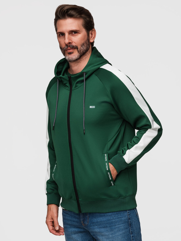 Ombre Clothing Muška rozpopinjača majica s kapuljačom i rubom - tamno zelena V7 B1717 Ombre Clothing