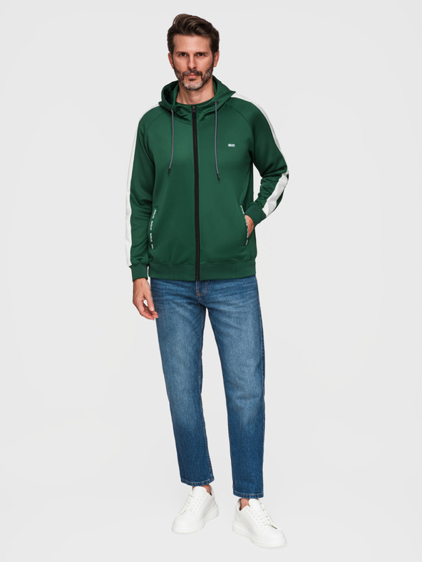 Ombre Clothing Muška rozpopinjača majica s kapuljačom i rubom - tamno zelena V7 B1717 Ombre Clothing