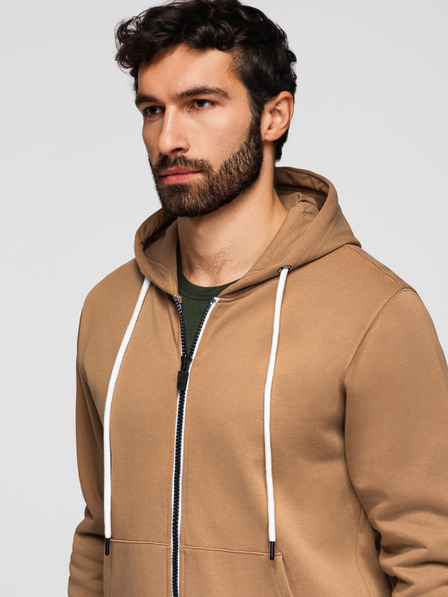 Ombre Clothing Muška pamučna majica BASIC s kapuljačom - smeđa V2 OM-SSBZ-0272 Ombre Clothing