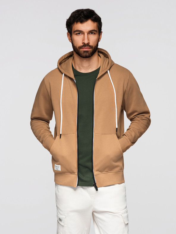 Ombre Clothing Muška pamučna majica BASIC s kapuljačom - smeđa V2 OM-SSBZ-0272 Ombre Clothing