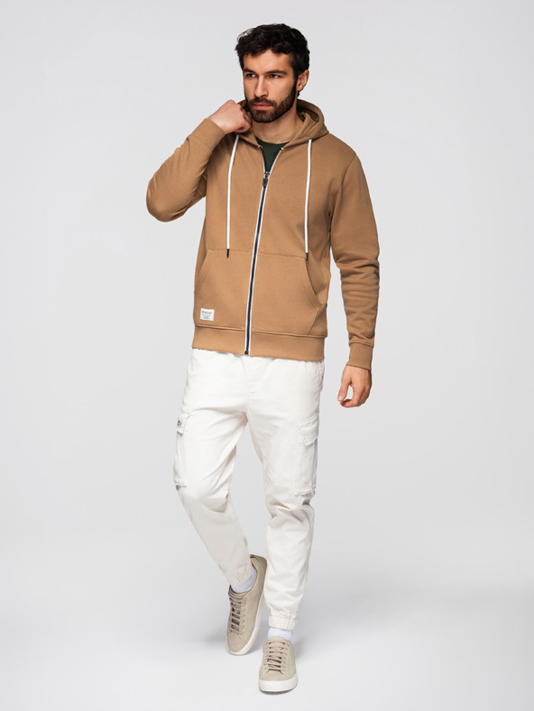 Ombre Clothing Muška pamučna majica BASIC s kapuljačom - smeđa V2 OM-SSBZ-0272 Ombre Clothing