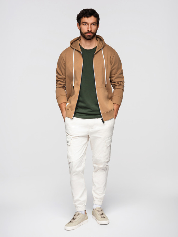 Ombre Clothing Muška pamučna majica BASIC s kapuljačom - smeđa V2 OM-SSBZ-0272 Ombre Clothing