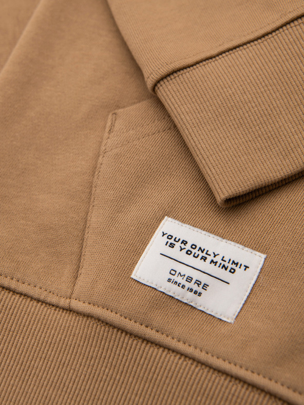 Ombre Clothing Muška pamučna majica BASIC s kapuljačom - smeđa V2 OM-SSBZ-0272 Ombre Clothing