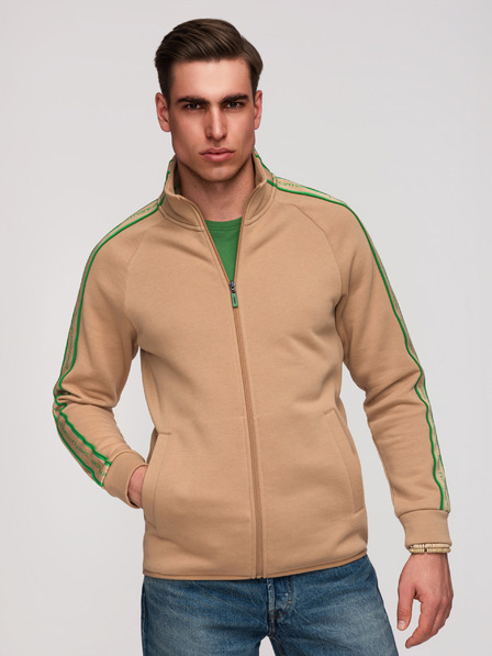 Ombre Clothing Muška majica na rajsferslus s kontrastnim rubom i visokim ovratnikom - smeđa V1 B1715 Ombre Clothing