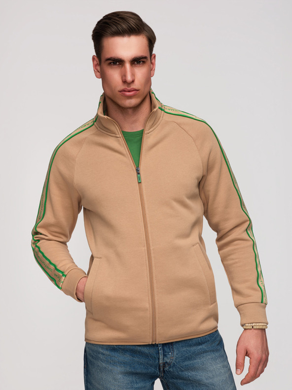 Ombre Clothing Muška majica na rajsferslus s kontrastnim rubom i visokim ovratnikom - smeđa V1 B1715 Ombre Clothing