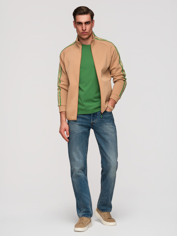 Ombre Clothing Muška majica na rajsferslus s kontrastnim rubom i visokim ovratnikom - smeđa V1 B1715 Ombre Clothing