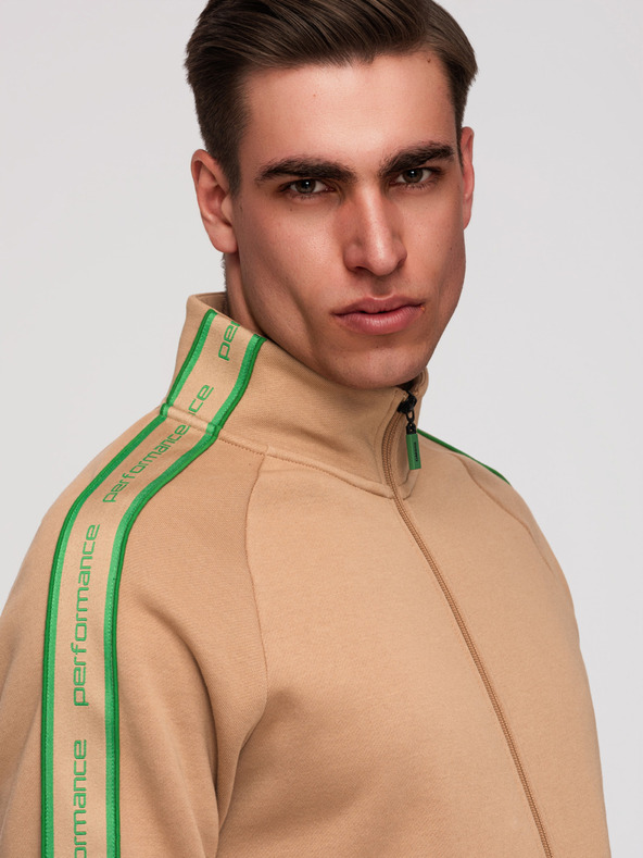 Ombre Clothing Muška majica na rajsferslus s kontrastnim rubom i visokim ovratnikom - smeđa V1 B1715 Ombre Clothing