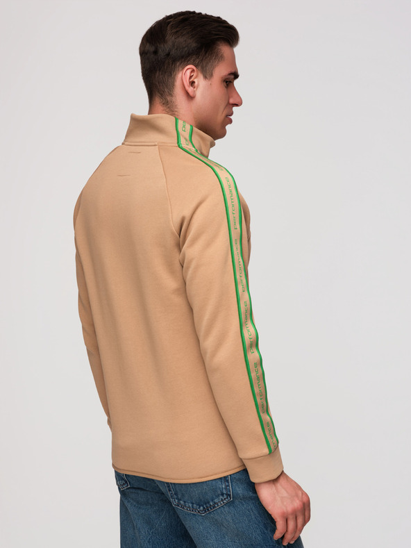 Ombre Clothing Muška majica na rajsferslus s kontrastnim rubom i visokim ovratnikom - smeđa V1 B1715 Ombre Clothing