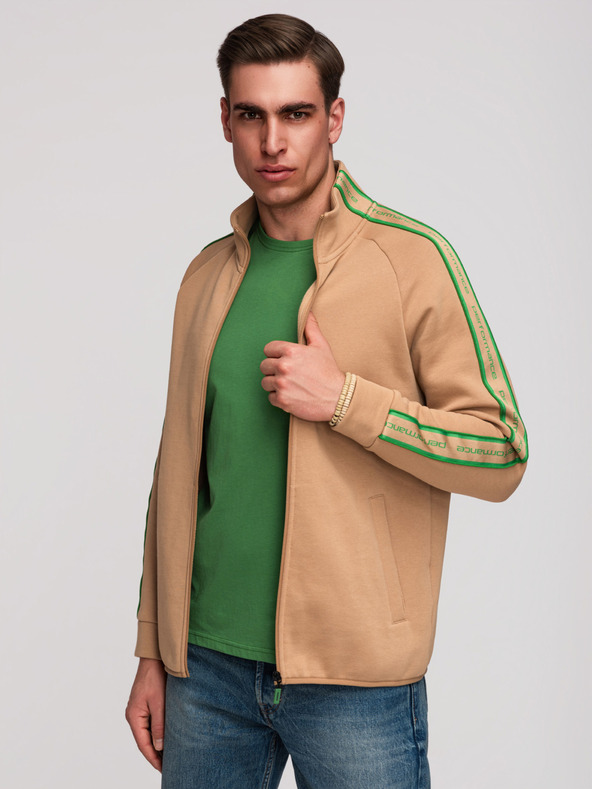 Ombre Clothing Muška majica na rajsferslus s kontrastnim rubom i visokim ovratnikom - smeđa V1 B1715 Ombre Clothing