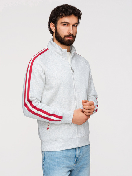 Ombre Clothing Muška majica s visokim ovratnikom i prugama - siva melanž V1 B1718 Ombre Clothing