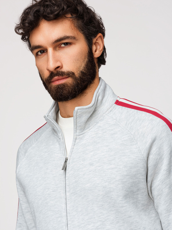 Ombre Clothing Muška majica s visokim ovratnikom i prugama - siva melanž V1 B1718 Ombre Clothing