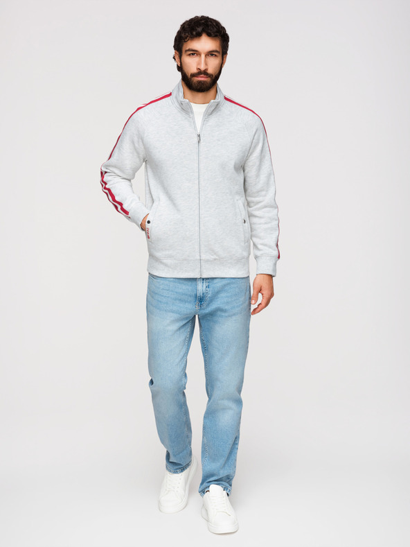 Ombre Clothing Muška majica s visokim ovratnikom i prugama - siva melanž V1 B1718 Ombre Clothing