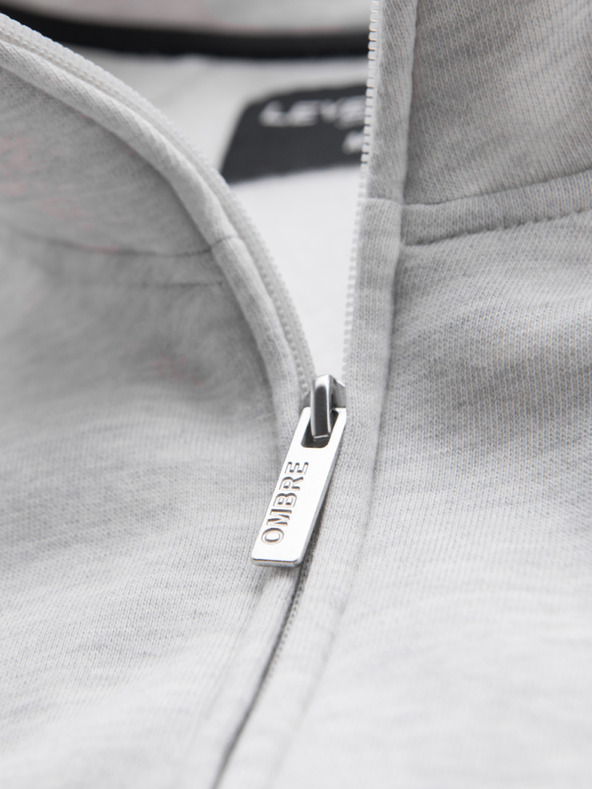 Ombre Clothing Muška majica s visokim ovratnikom i prugama - siva melanž V1 B1718 Ombre Clothing