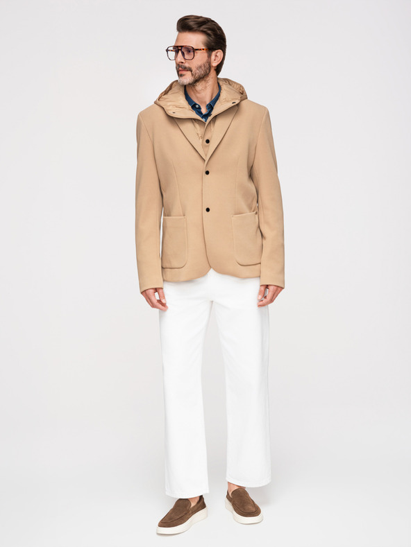 Ombre Clothing Muška strukturirana jakna s visokim ovratnikom i kapuljačom - svijetlo smeđa V1 M167 Ombre Clothing