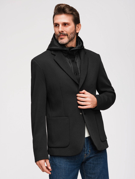 Ombre Clothing Muška strukturirana jakna s visokim ovratnikom i kapuljačom - crna V2 M167 Ombre Clothing