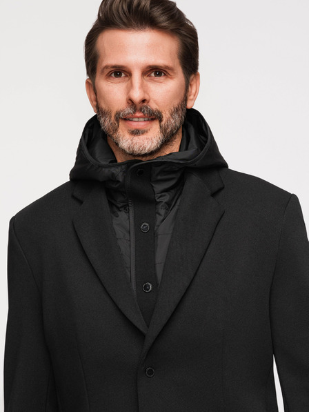 Ombre Clothing Muška strukturirana jakna s visokim ovratnikom i kapuljačom - crna V2 M167 Ombre Clothing