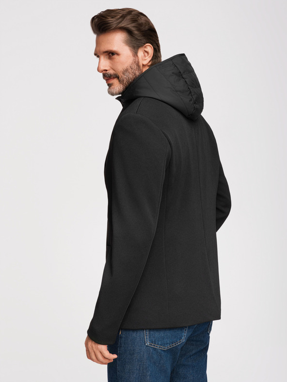 Ombre Clothing Muška strukturirana jakna s visokim ovratnikom i kapuljačom - crna V2 M167 Ombre Clothing