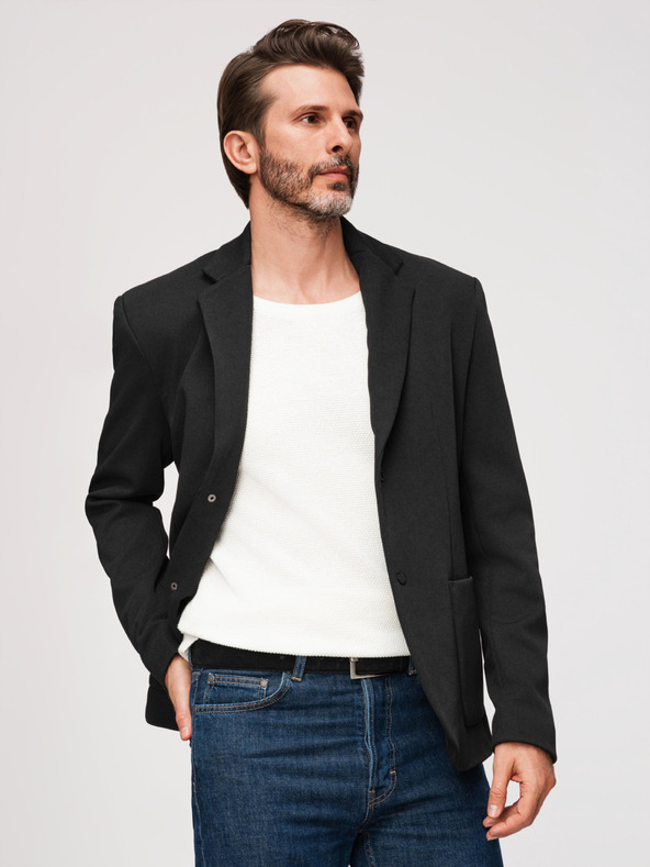 Ombre Clothing Muška strukturirana jakna s visokim ovratnikom i kapuljačom - crna V2 M167 Ombre Clothing