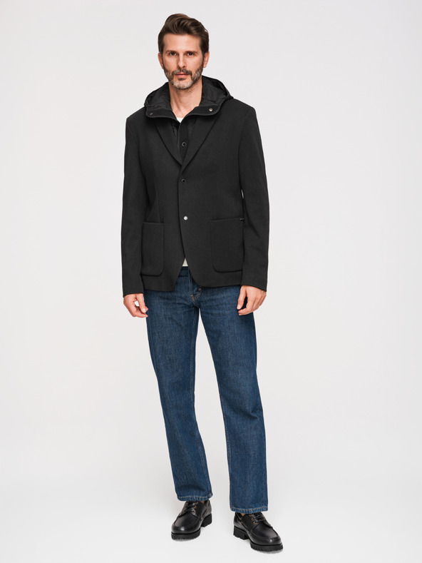 Ombre Clothing Muška strukturirana jakna s visokim ovratnikom i kapuljačom - crna V2 M167 Ombre Clothing