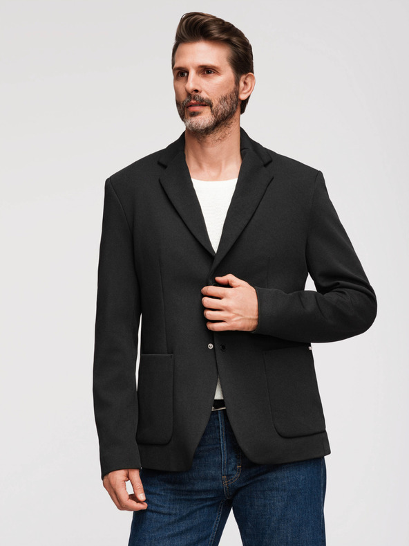 Ombre Clothing Muška strukturirana jakna s visokim ovratnikom i kapuljačom - crna V2 M167 Ombre Clothing