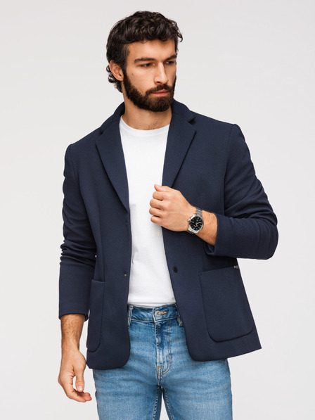 Ombre Clothing Muška strukturirana jakna s kapuljačom i visokim ovratnikom - tamno plava V3 M167 Ombre Clothing