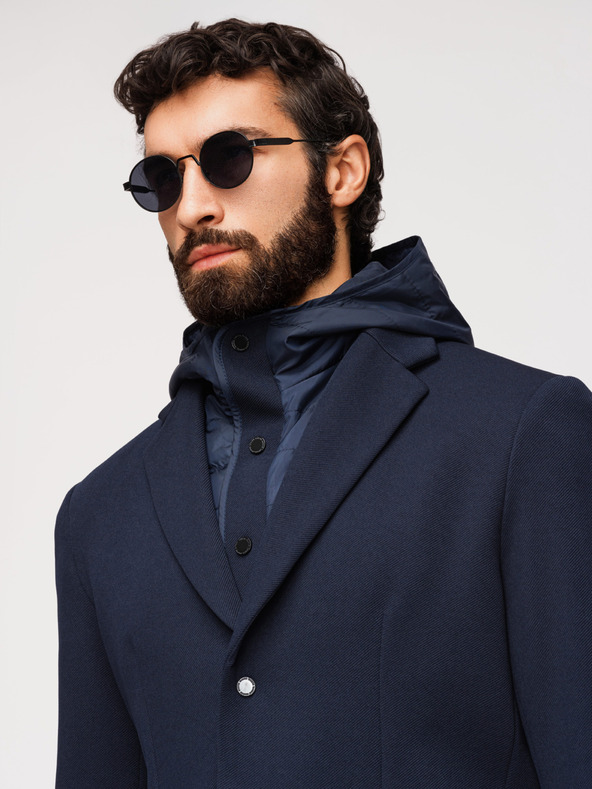 Ombre Clothing Muška strukturirana jakna s kapuljačom i visokim ovratnikom - tamno plava V3 M167 Ombre Clothing