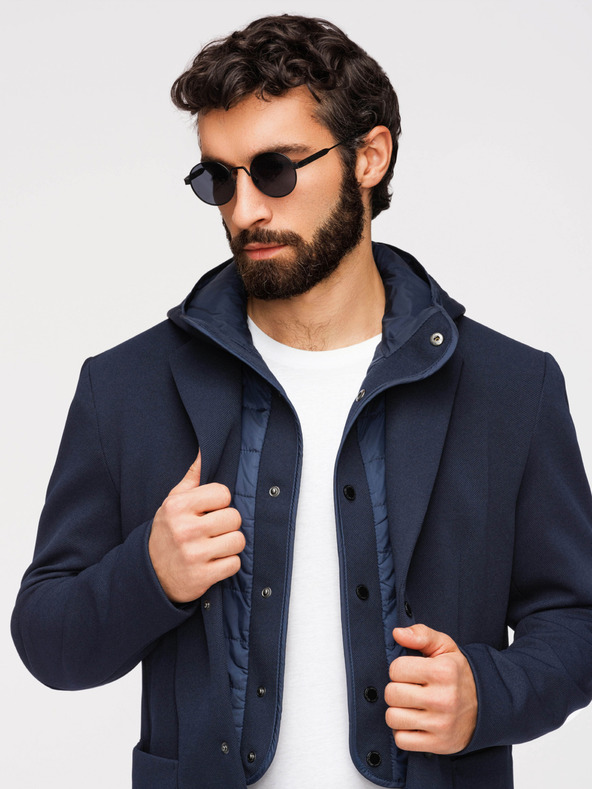 Ombre Clothing Muška strukturirana jakna s kapuljačom i visokim ovratnikom - tamno plava V3 M167 Ombre Clothing