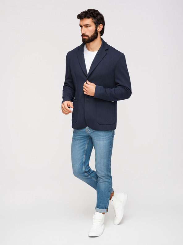 Ombre Clothing Muška strukturirana jakna s kapuljačom i visokim ovratnikom - tamno plava V3 M167 Ombre Clothing