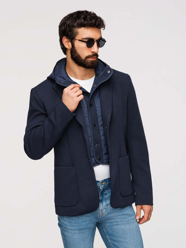 Ombre Clothing Muška strukturirana jakna s kapuljačom i visokim ovratnikom - tamno plava V3 M167 Ombre Clothing