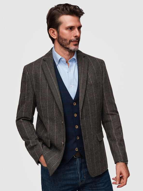 Ombre Clothing Muška elegantan fino karirani sakao od vlnene mješavine - tamno smeđa V3 M166 Ombre Clothing