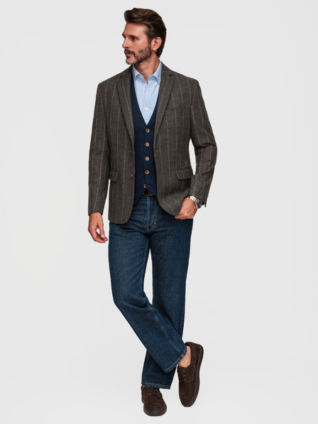 Ombre Clothing Muška elegantan fino karirani sakao od vlnene mješavine - tamno smeđa V3 M166 Ombre Clothing