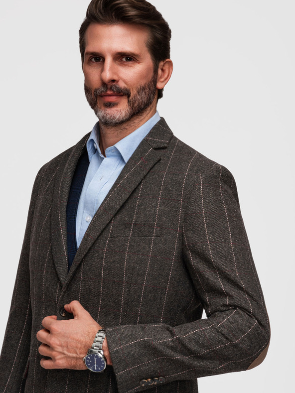 Ombre Clothing Muška elegantan fino karirani sakao od vlnene mješavine - tamno smeđa V3 M166 Ombre Clothing