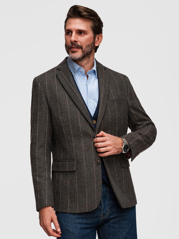 Ombre Clothing Muška elegantan fino karirani sakao od vlnene mješavine - tamno smeđa V3 M166 Ombre Clothing