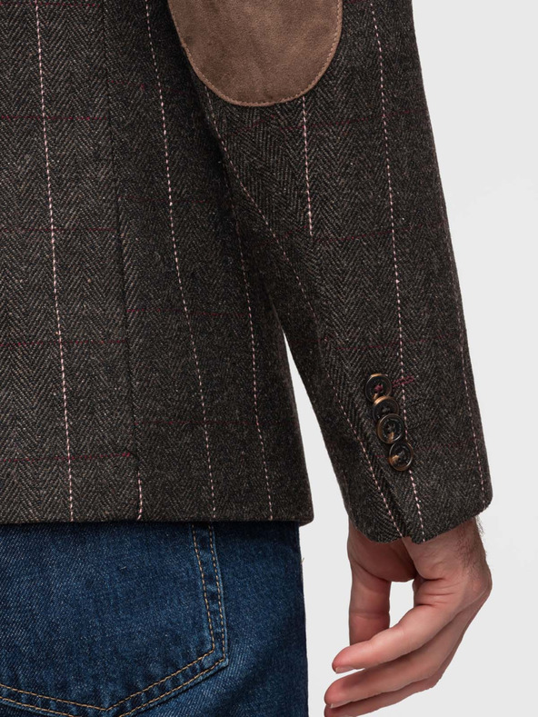 Ombre Clothing Muška elegantan fino karirani sakao od vlnene mješavine - tamno smeđa V3 M166 Ombre Clothing