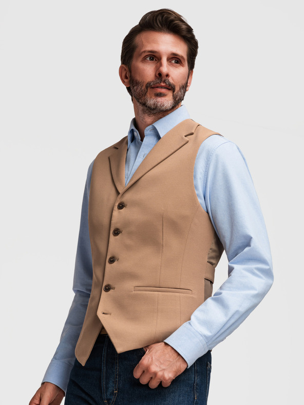 Ombre Clothing Muška elegantan prsluk s klapama - smeđa V1 V66 Ombre Clothing