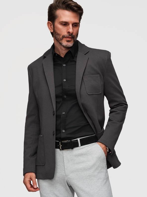 Ombre Clothing Muška pletena sakoa uskog kroja s finom strukturom - grafit V1 M165 Ombre Clothing