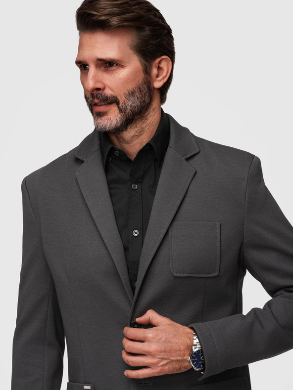 Ombre Clothing Muška pletena sakoa uskog kroja s finom strukturom - grafit V1 M165 Ombre Clothing
