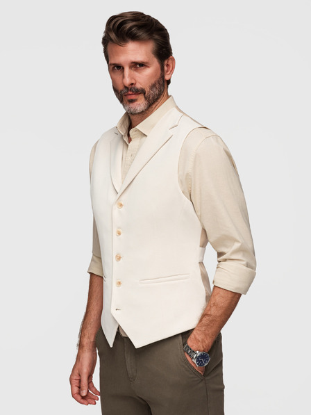 Ombre Clothing Elegantan muški prsluk s klapama - bež V2 V66 Ombre Clothing