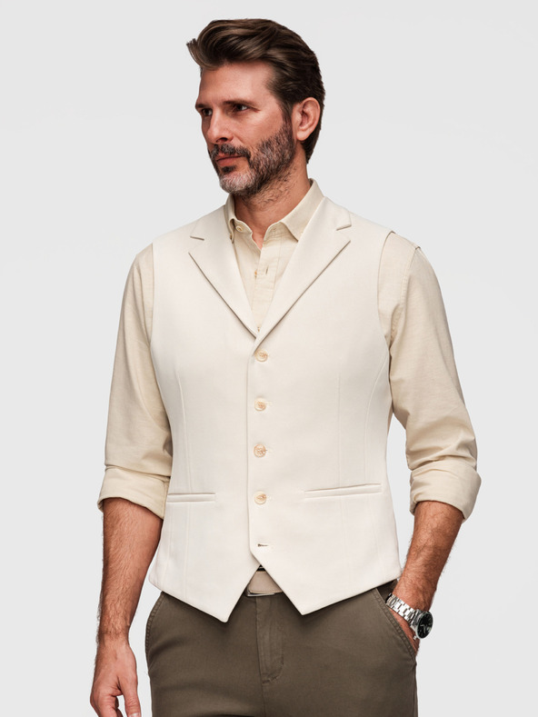 Ombre Clothing Elegantan muški prsluk s klapama - bež V2 V66 Ombre Clothing