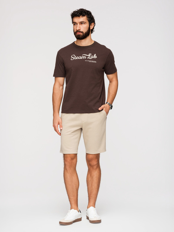 Ombre Clothing Muške strukturirane šorts REGULAR FIT - bež V1 OM-SRSK-0124 Ombre Clothing