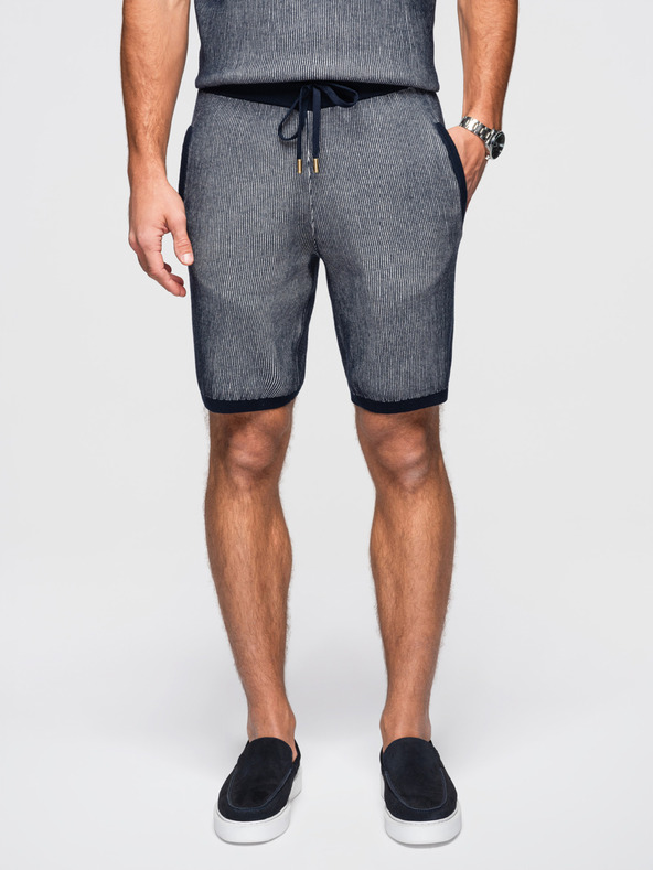 Ombre Clothing Muške pletene šorts sa podesivim strukom - tamno plave V3 OM-SRCS-0202 Ombre Clothing