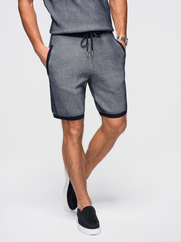 Ombre Clothing Muške pletene šorts sa podesivim strukom - tamno plave V3 OM-SRCS-0202 Ombre Clothing