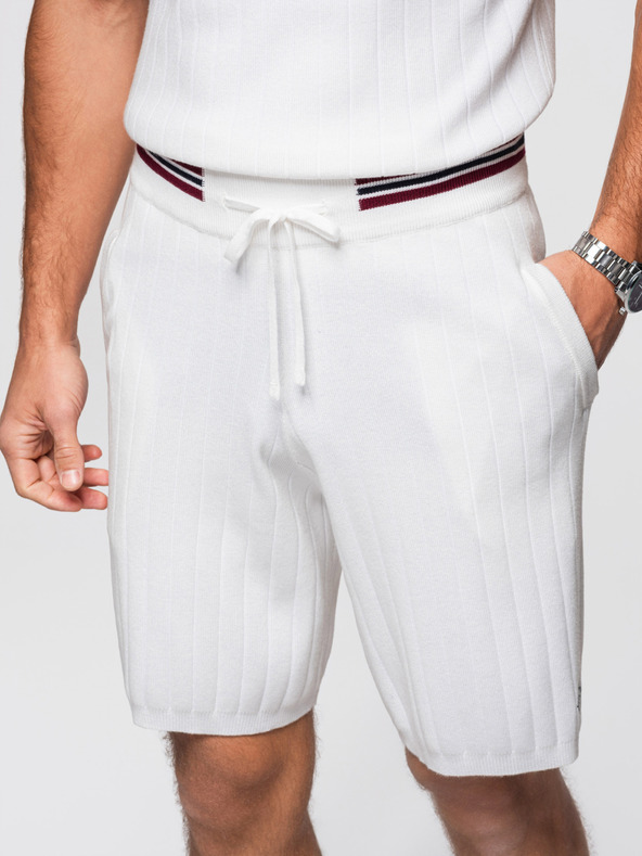 Ombre Clothing Muške viskozne strukturirane šorts REGULAR - bijele V1 OM-SRCS-0203 Ombre Clothing