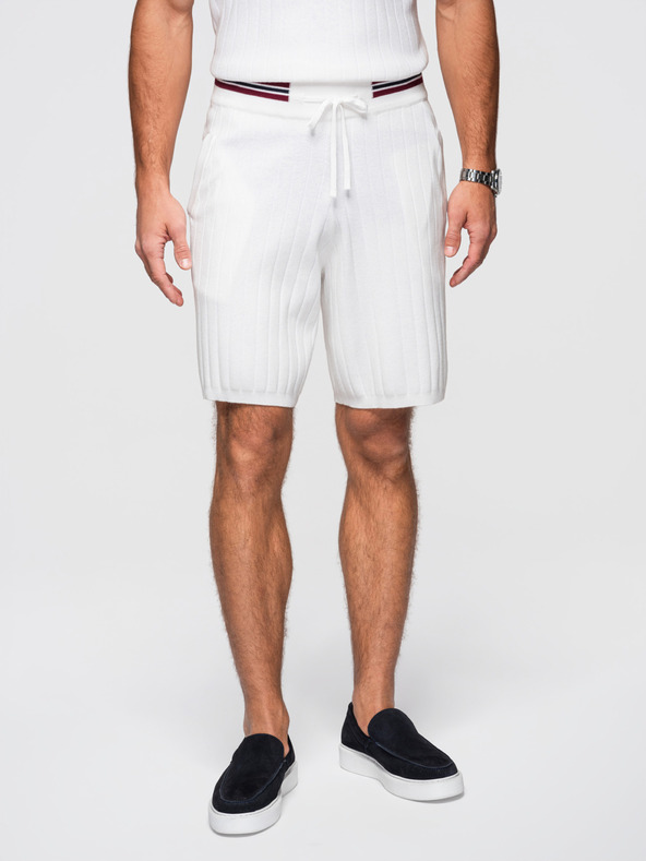 Ombre Clothing Muške viskozne strukturirane šorts REGULAR - bijele V1 OM-SRCS-0203 Ombre Clothing