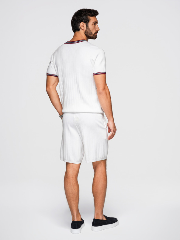 Ombre Clothing Muške viskozne strukturirane šorts REGULAR - bijele V1 OM-SRCS-0203 Ombre Clothing