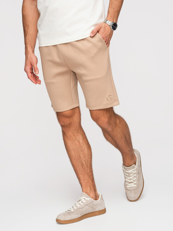 Ombre Clothing Muške šorts REGULAR FIT od glatkog pletiva - bež V3 OM-SRBC-0153 Ombre Clothing